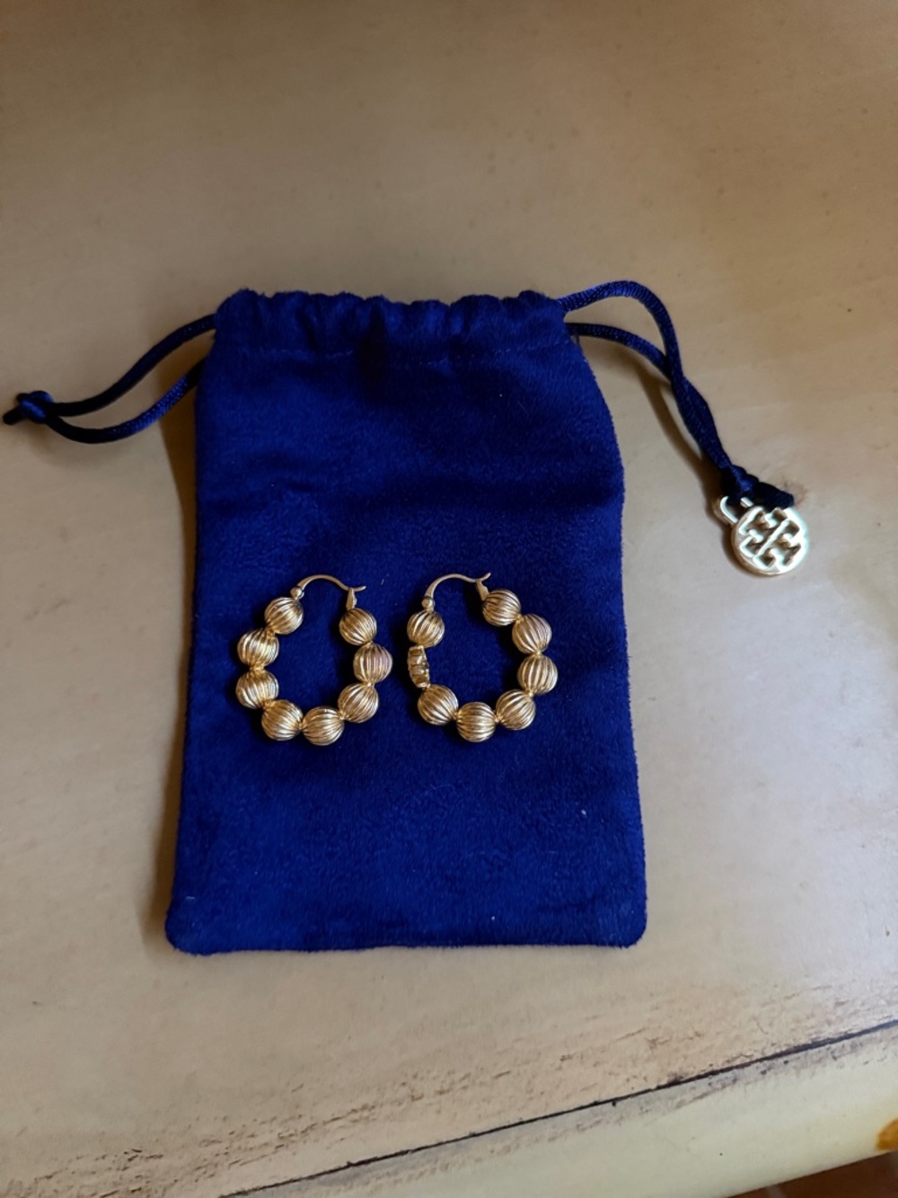 Tory Burch Gold Beaded Hoop Earrings